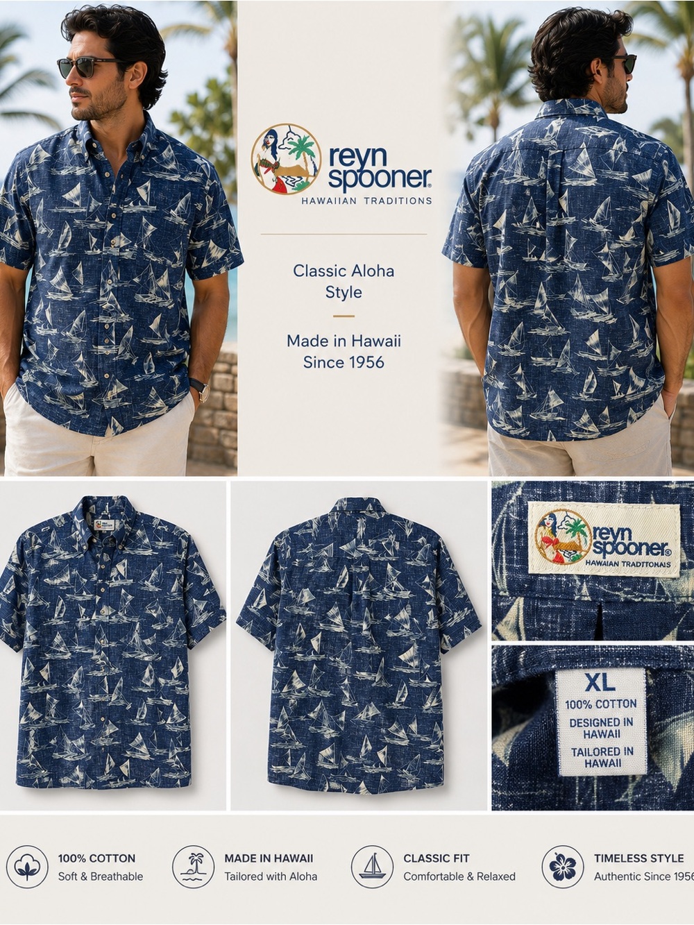 Reyn Spooner Hawaiian Shirt XL Sailboat Nautical Aloha Short Sleeve Resort X